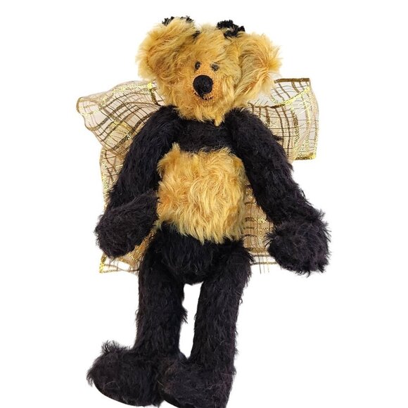 Vintage Handmade Bumblebee Teddy Bear Weighted Plush  With Golden Ribbon Bow Sin - Picture 1 of 7